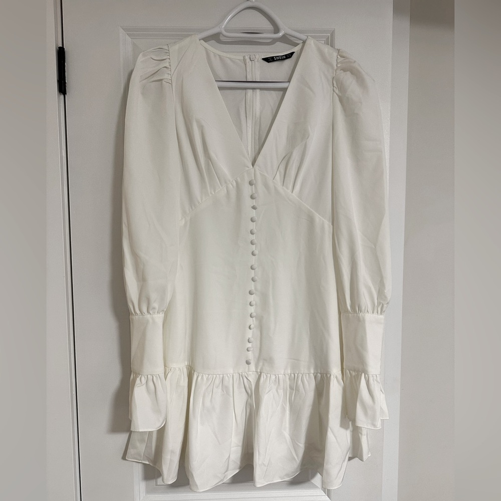 White Peplum Chiffon Dress